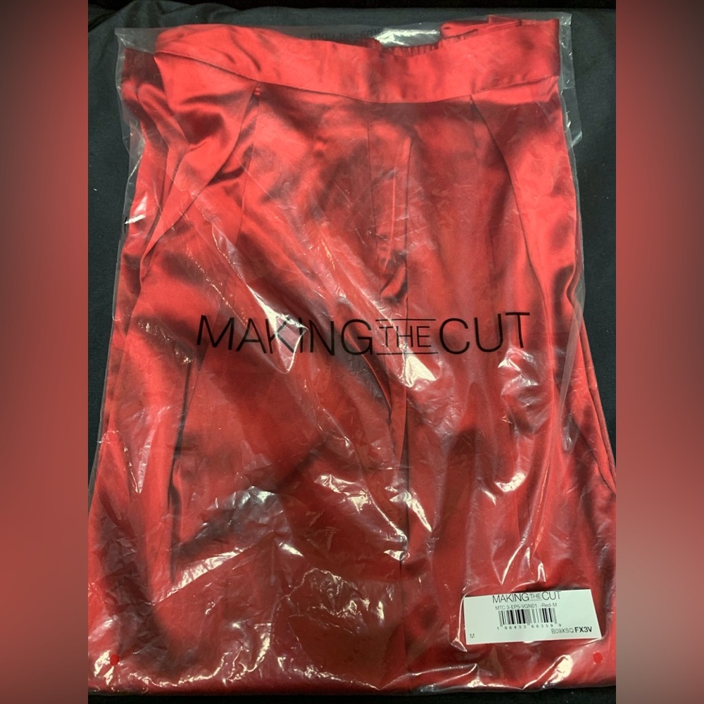 Size Medium Fits 8-10 Women's Metallic Red Standard Wide Leg Side Zip Pants - Picture 4 of 5